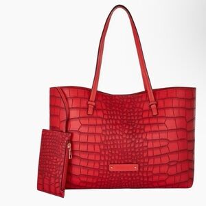 New De Vesi Tote De L’amour Red Croc Embossed Tote Bag